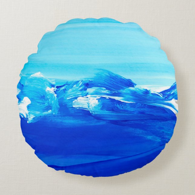 Abstracte blauwe tekenachtergrond. Moderne kunst. Rond Kussen (Voorkant)
