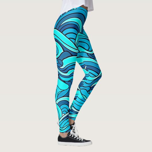 Abstracte blauwe turquoise oceaangolven | leggings (Rechts)