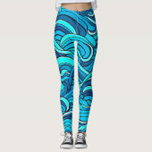 Abstracte blauwe turquoise oceaangolven | leggings (Voorkant)