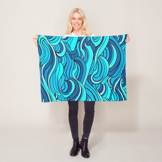 Abstracte Blauwe Turquoise Ocean Water Waves | Fleece Deken (In situ)