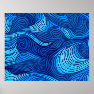 Abstracte Blauwe Turquoise Ocean Water Waves   Poster