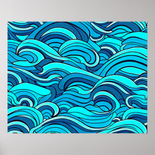Abstracte Blauwe Turquoise Ocean Water Waves   Poster