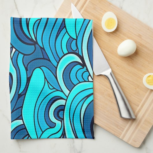 Abstracte Blauwe Turquoise Ocean Water Waves | Theedoek (Quarter Fold)