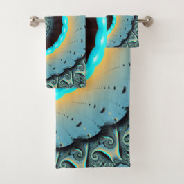 Abstracte blauwe turquoise oranje fractale kunst s bad handdoek