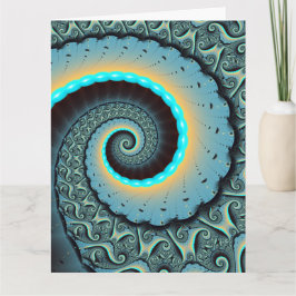 Abstracte blauwe turquoise oranje fractale kunst s bedankkaart