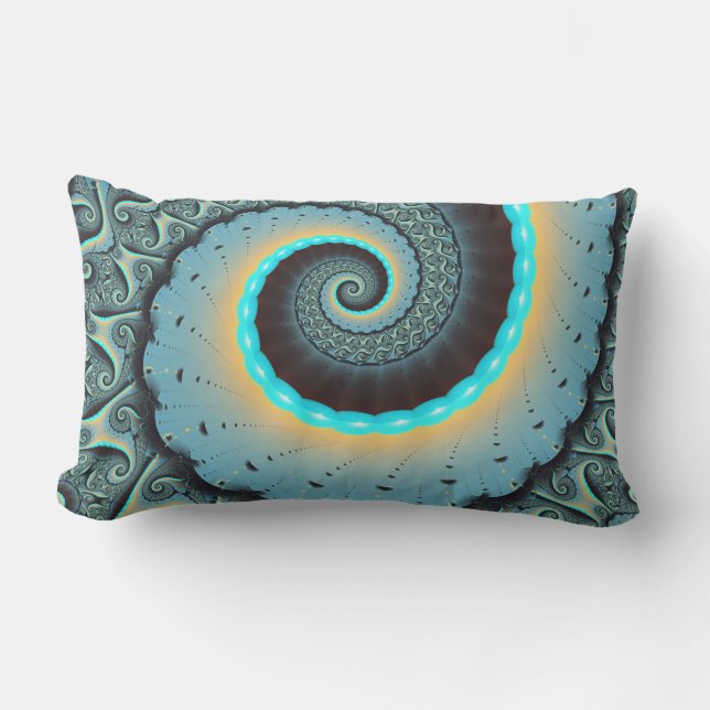 Abstracte blauwe turquoise oranje fractale kunst s buitenkussen (Voorkant)