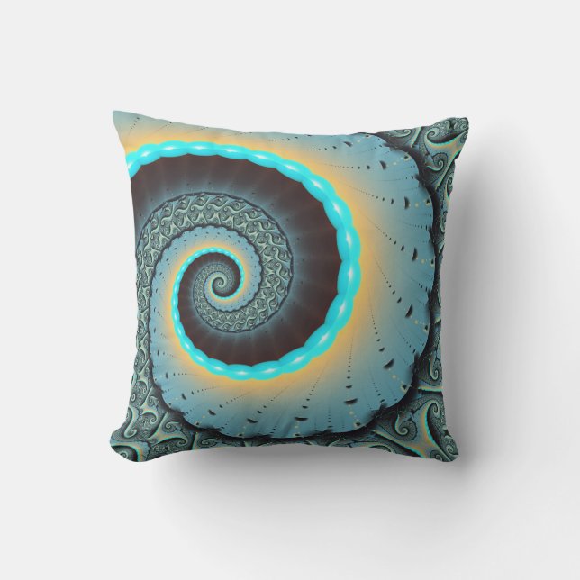 Abstracte blauwe turquoise oranje fractale kunst s buitenkussen (Voorkant)