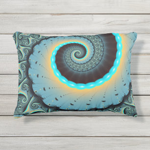Abstracte blauwe turquoise oranje fractale kunst s buitenkussen