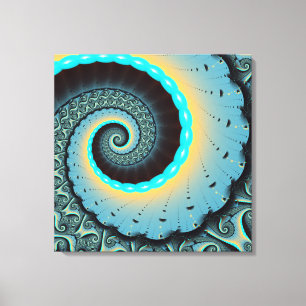 Abstracte blauwe turquoise oranje fractale kunst s canvas afdruk