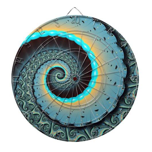 Abstracte blauwe turquoise oranje fractale kunst s dartbord (Voorkant)