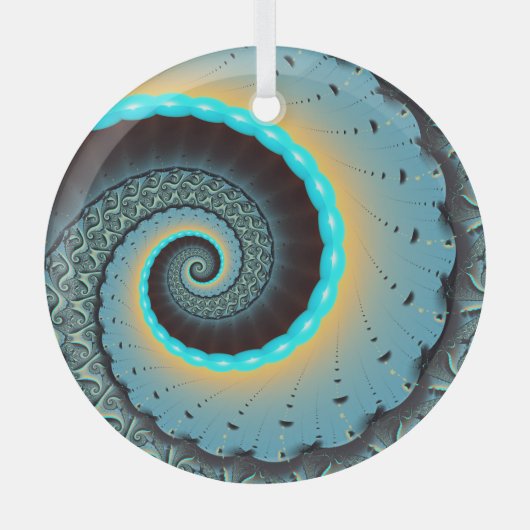 Abstracte blauwe turquoise oranje fractale kunst s glas ornament (Voorkant)