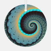 Abstracte blauwe turquoise oranje fractale kunst s glas ornament (Achterkant)