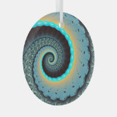 Abstracte blauwe turquoise oranje fractale kunst s glas ornament (Voorkant Rechts)