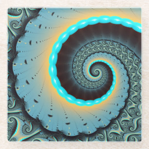 Abstracte blauwe turquoise oranje fractale kunst s glazen onderzetter