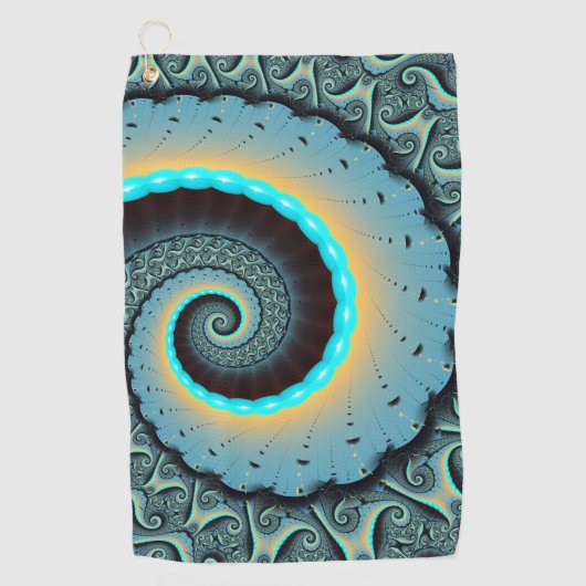 Abstracte blauwe turquoise oranje fractale kunst s golfhanddoek (Voorkant)