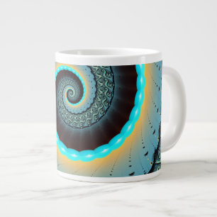 Abstracte blauwe turquoise oranje fractale kunst s grote koffiekop