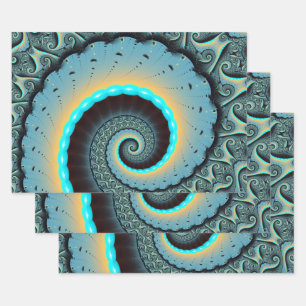 Abstracte blauwe turquoise oranje fractale kunst s inpakpapier vel