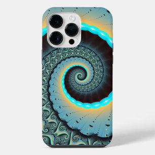 Abstracte blauwe turquoise oranje fractale kunst s iPhone 14 pro max hoesje