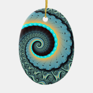 Abstracte blauwe turquoise oranje fractale kunst s keramisch ornament