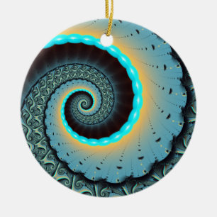 Abstracte blauwe turquoise oranje fractale kunst s keramisch ornament