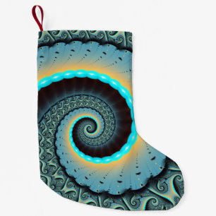 Abstracte blauwe turquoise oranje fractale kunst s kleine kerstsok