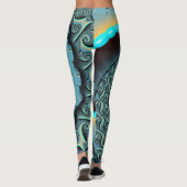 Abstracte blauwe turquoise oranje fractale kunst s leggings (Achterkant)