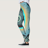 Abstracte blauwe turquoise oranje fractale kunst s leggings (Links)