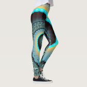 Abstracte blauwe turquoise oranje fractale kunst s leggings (Rechts)