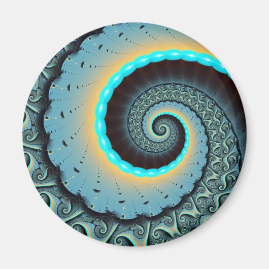 Abstracte blauwe turquoise oranje fractale kunst s magneet (Voorkant)