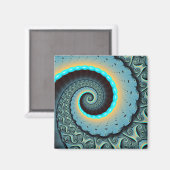 Abstracte blauwe turquoise oranje fractale kunst s magneet (Voorkant / Achterkant)