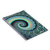 Abstracte blauwe turquoise oranje fractale kunst s notitieboek (Rechterzijde)