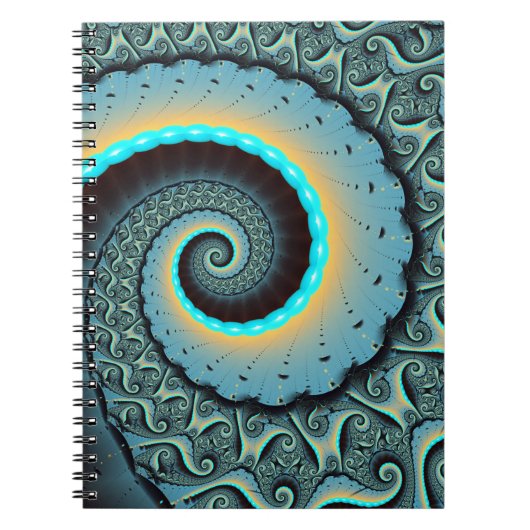 Abstracte blauwe turquoise oranje fractale kunst s notitieboek (Voorkant)