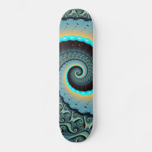 Abstracte blauwe turquoise oranje fractale kunst s persoonlijk skateboard