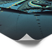 Abstracte blauwe turquoise oranje fractale kunst s poster (Hoek)