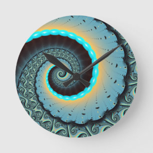 Abstracte blauwe turquoise oranje fractale kunst s ronde klok