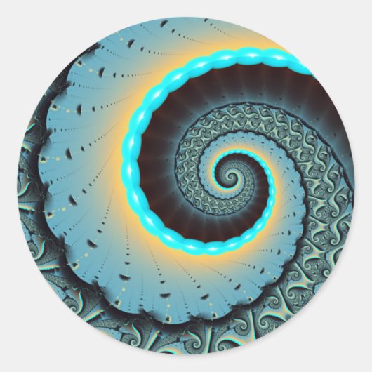 Abstracte blauwe turquoise oranje fractale kunst s ronde sticker (Voorkant)