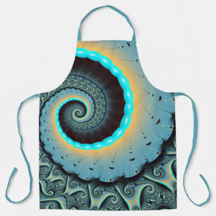 Abstracte blauwe turquoise oranje fractale kunst s schort