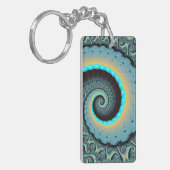 Abstracte blauwe turquoise oranje fractale kunst s sleutelhanger (Voorkant Links)