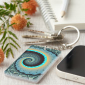 Abstracte blauwe turquoise oranje fractale kunst s sleutelhanger (Voorkant Rechts)