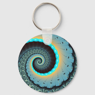 Abstracte blauwe turquoise oranje fractale kunst s sleutelhanger