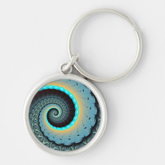 Abstracte blauwe turquoise oranje fractale kunst s sleutelhanger (Voorkant)