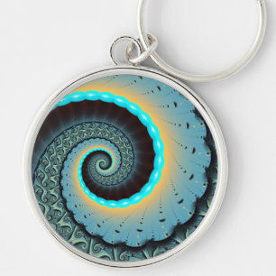 Abstracte blauwe turquoise oranje fractale kunst s sleutelhanger