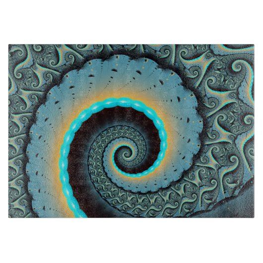 Abstracte blauwe turquoise oranje fractale kunst s snijplank (Voorkant)