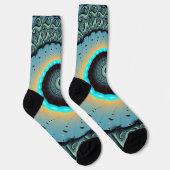 Abstracte blauwe turquoise oranje fractale kunst s sokken (Rechts)
