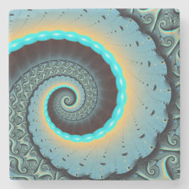 Abstracte blauwe turquoise oranje fractale kunst s stenen onderzetter