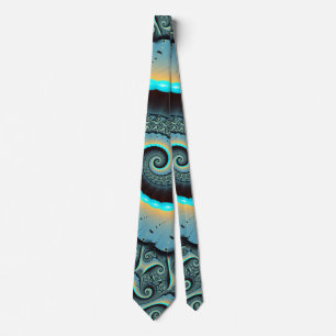 Abstracte blauwe turquoise oranje fractale kunst s stropdas