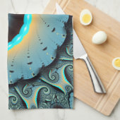Abstracte blauwe turquoise oranje fractale kunst s theedoek (Quarter Fold)