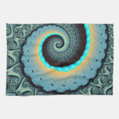 Abstracte blauwe turquoise oranje fractale kunst s theedoek (Horizontaal)