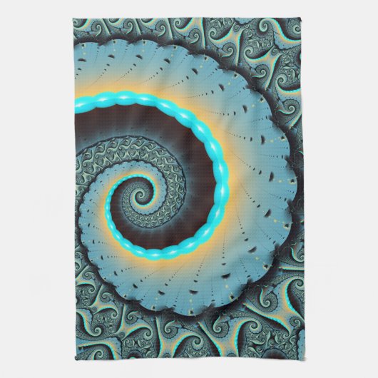Abstracte blauwe turquoise oranje fractale kunst s theedoek (Verticaal)