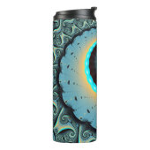 Abstracte blauwe turquoise oranje fractale kunst s thermosbeker (Gedraaid links)